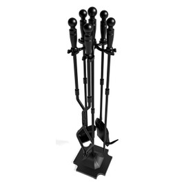 Fire Beauty Fireplace Tools, 5 Pieces Fireside Accessories Fire Kit Set,Woodstove Tools Holder Wrought Iron Handle Indoor Fireset Stand (32 Inches)