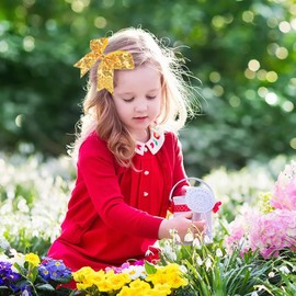 Glitter Cheer Bow Clip - 5 Inch Sequin Hair Bow with Tails for Girls Teen Softball Cheerleader Outfit Uniform-Yellow