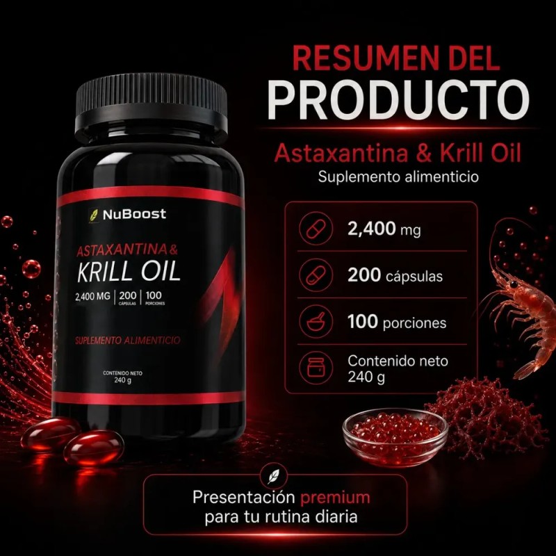 Omega 3 De Krill Con Astaxantina 200 Cápsulas 2400 Mg