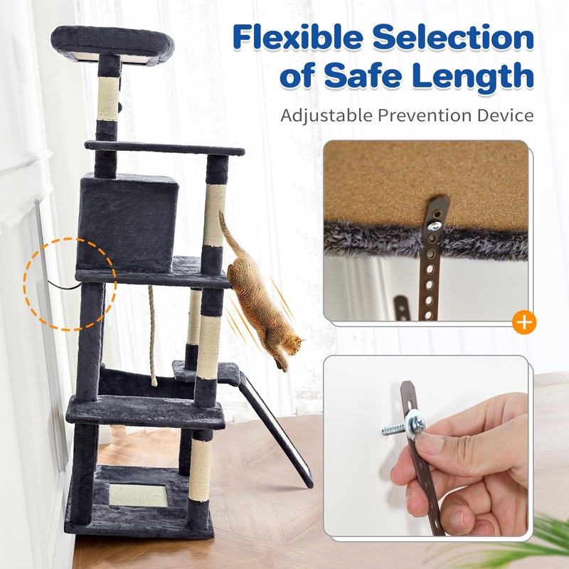 ABCPET Cat Tree Tower 63in Multi-Level Cat Tower for Indoor