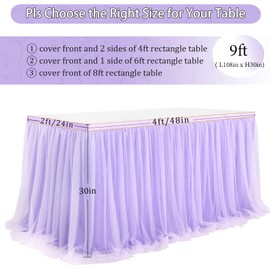 Tulle Table Skirts for Rectangle Tables 9FT Purple Table Cloth with Double Layer Lavender Table Skirt Birthday Parties Banquet Decorations
