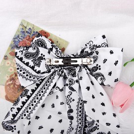 White Paisley Print Hair Accessories for Women Girls Silky Satin Hair Bow Clips for Adults Styling Bowknot Hair Clip Bandana Hairpin for Girls Women French Barrette Clips