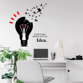 Bulb Style with Quotes Everything Begins with an Idea Wall Decal Educational Quotes Wall Stickers Office Inspired Quotes Decal Y68 (Black,Red)