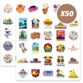 50 Stück Thailand Aufkleber, Thailand Urlaub Reise Aufkleber, Scrapbooking-Aufkleber, Wasserdichte Koffer Sticker für Scrapbooking, Wasserflasche, Gepäck, Skateboard, Gitarre, Laptop