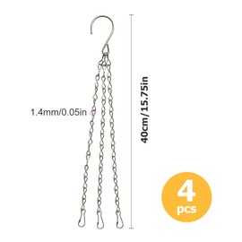 4 Pack Hanging Basket Chains – 3 Point 14 Inch (36cm) Metal Replacement Chains for Hanging Baskets, Flower Pots, Bird Feeders, and Garden Ornaments – Clip-On Heavy Duty Hanging Chains