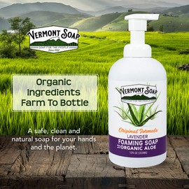 VERMONT SOAP Organic Lavender Foaming Hand Soap - Natural Moisturizing Soap for Dry Skin - Fragrance Free Liquid Bathroom Hand Soap Dispenser - Lavender - 12 oz