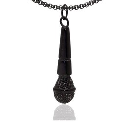 Xusamss Punk Rock Stainless Steel Microphone Pendant Necklace(Black)