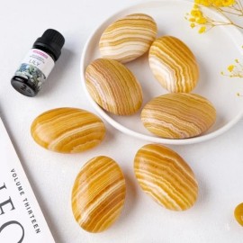 Nature Crystal Wholesale Healing Crafts Natural Crystal Energy Stone Yellow Calcite Palm Stones for Halloween DecorationsColor: Yellow, Size: 100-150g