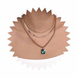 Iaceble Boho Layered Emerald Pendent Necklace Geometric Emerald Necklace Emerald Square Necklace Cz Emerald Choker Necklace Gold Snake Chain Necklace Vintage Curb Chain Necklace Jewelry for Women