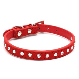 Rhinestone Dog Collar Cute Sparkly Funny Soft Leather Cat Collar Crystal Diamond XXS XS M Puppy Red XS