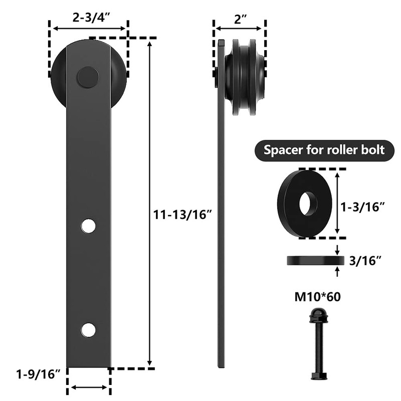 skysen Sliding Barn Door Hardware Roller Set Black (I Shape