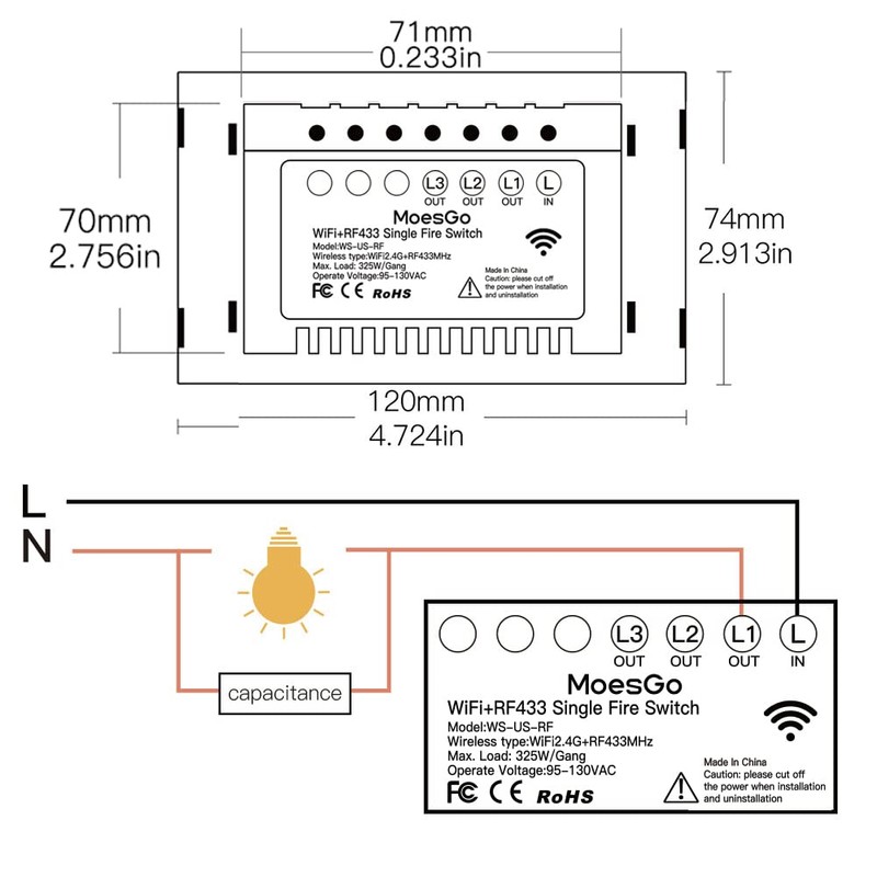 Interruptor inteligente MoesGo 2ª generación WiFi RF433 Smart Touch Wall