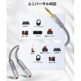 SOUNDFAM 1/4" TRS Stereo Splitter Cable 60cm, TRS 1/4" Splitter 1 Male to 2 Female, 1/4" 6.35mm Stereo Male Plug to Dual 1/4" 6.35mm Female - Grey