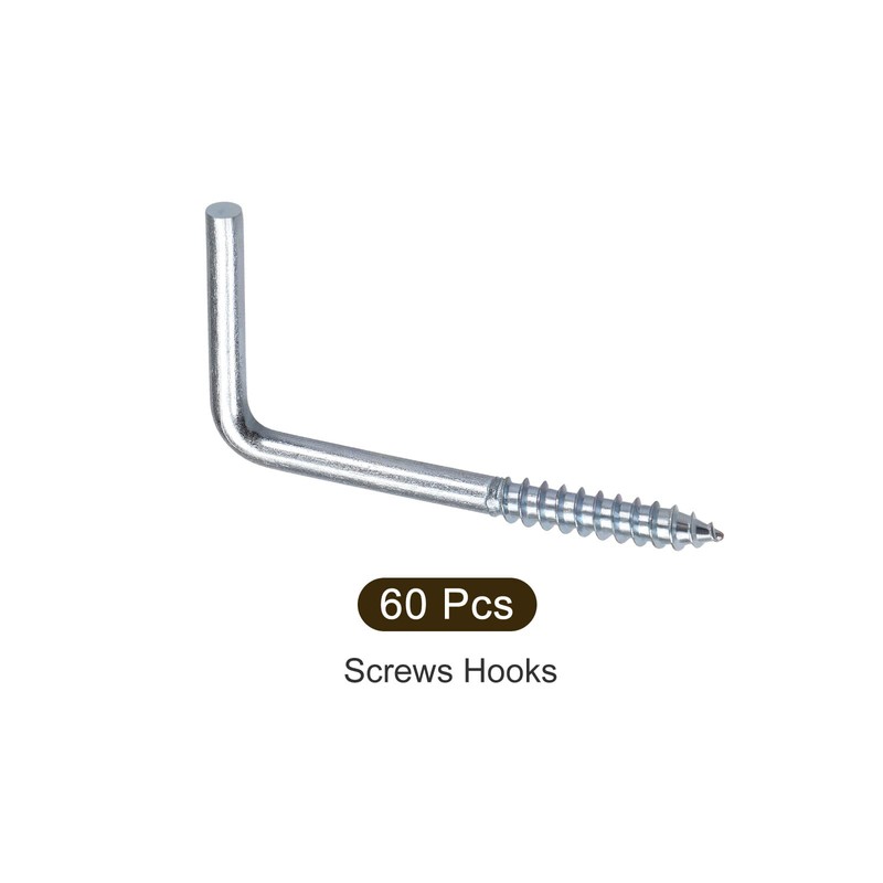 METALLIXITY 60pcs L Shaped Hooks 50mm Ceiling Hooks Metal Right