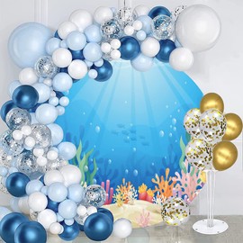 Leyiyi 7.2x7.2ft Under The Sea Round Backdrop Cover Polyester Colorful Reefs Underwater World Photo Backdrop Sun Ray Ocean Theme Photography Background for Kids Children Birthday Party Decorations