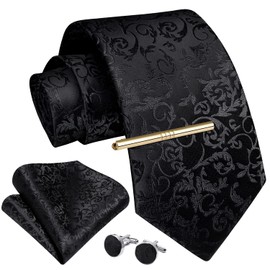 Enlision Men's Ties Black for Wedding Paisley Necktie Formal Business Tie and Pocket Square Cufflinks Clip Set