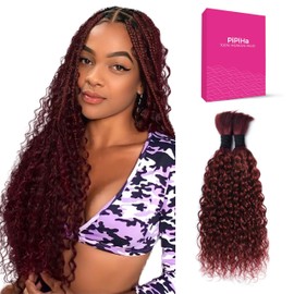 Human Braiding Hair 99j for Boho Braids Human Hair Water Wave22Inch 2 Bundles 100g Wet and Wavy Human Hair for Boho Knotless Braids Bulk Boho Human22 inch (Water wave (99j Color), 22)