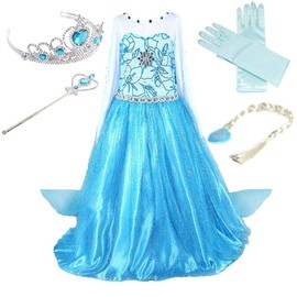 Freshbaffs Queen Snowflakes Maxi Dress Costume Party Fancy Dress with Accessories 6-7years