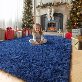 Amdrebio Navy Blue Area Rug for Bedroom,5x8 Rug,Large Fluffy Rug for Living Room,Furry Shag Rug for Kids Room,Boys,Shaggy Fuzzy Plush Rug for Dorm Playroom,Indigo Carpet,Cute Room Decor for Baby