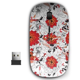 KAWAMOUSE 2.4G Ergonomic Portable USB Wireless Mouse for PC, Laptop, Computer, Notebook with Nano Receiver (Stylish Beautiful Bright Floral)