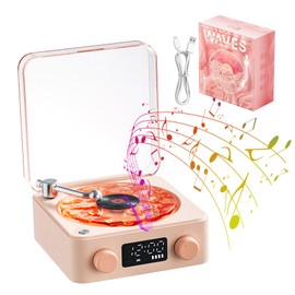 Der Waves Vinyl Player, Portable Waves Vinyl Speaker with RGB Ambient Lighting, 5 W 1500 mAh Vinyl Record Player Retro with White Noise, Bluetooth, TF, AUX Mode (Light Pink)