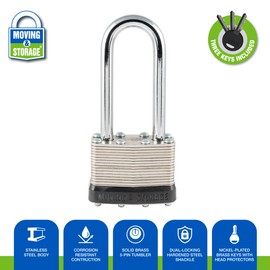 Moving & Storage - 45mm (1-3/4") Long Shackle Ultimate Security Laminated Padlock with Tough Resilience and Weather Resistance (Three Keys Included)