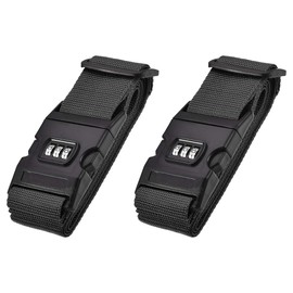 sourcing map Luggage Straps Suitcase Belts with Buckle, Combination Lock, 2Mx5cm Adjustable PP Travel Packing Accessories, Black 2Pcs