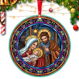 Christmas Tree Ornaments 2024-2D Hanging Ornament for Christmas Tree Decorations, for Women, Family, Friends - Jesus Birth Holy Night Ornament, Decor for Home and Holidays (G)