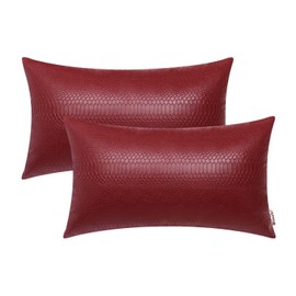 BRAWARM Deep Red Leather Throw Pillows 12 X 20 Inches, Snake Leather Pillow Covers Pack of 2, Faux Leather Decorative Lumbar Pillow Covers for Couch Living Room Garden Bed Sofa Home