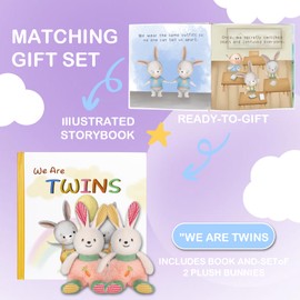 Tkusteigs Twin Baby Gifts for Boy and Girl Twin Babies Items Essentials Storybook/Plush Rabbit Rattle 2-Piece Set