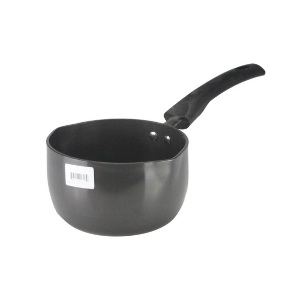 Hard Anodised Milk Pan with 2 Double Pouring Lips 18cm Black Aluminium Small Deep Large Milk Pan Boiling Pot with Dual Pouring Lips (18cm)