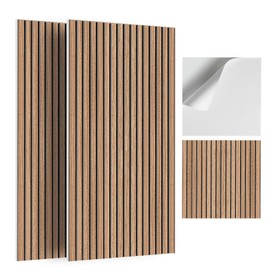 6Pack Acoustic Panels, 3D Fluted Sound Proof Panels for Walls, Decorative Self-Adhesive Wood Grain Printing Sound Absorbing Panels for Recording Studio, Home, Office, 24×24×0.4", Natural Walnut Grain