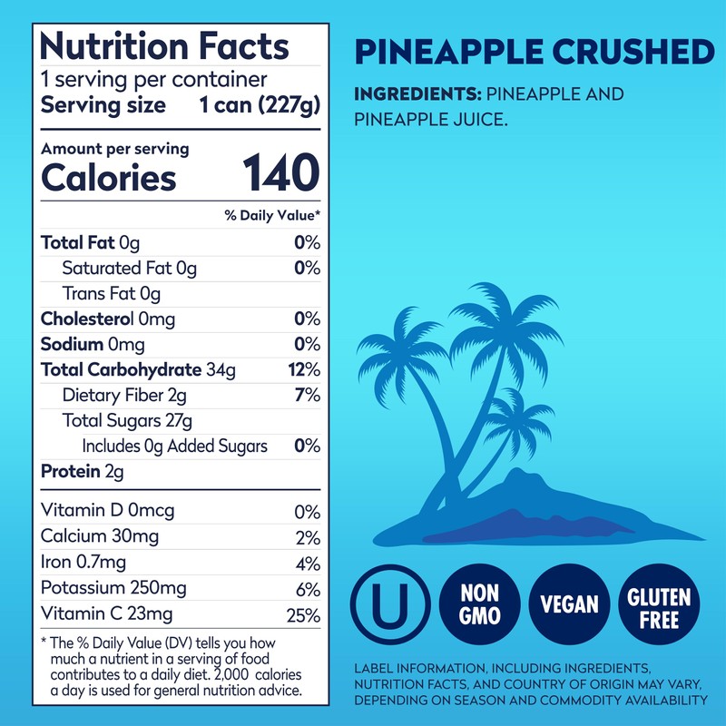 Dole Crushed Pineapple in 100% Pineapple Juice with No Sugar