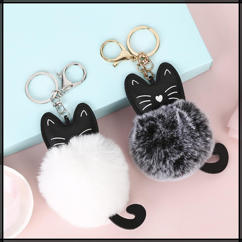 White Fang AZ095 Women's Key Ring, Charm, Keychain, Cat, Animal,