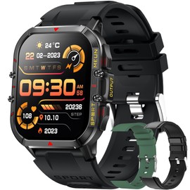 Men's Smart Watch with Bluetooth Call, 1.96 Inch AMOLED 5ATM Waterproof Smartwatch with 123 Sports Modes Activity Tracker, SpO2, Sleep, Heart Rate Smart Watch for iOS Android (Black)