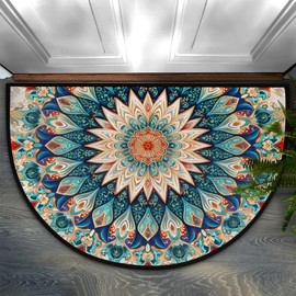 cfpolar Boho Vintage Mandala Flower Shape Half Round Semicircle Non Slip Soft Area Rug for Front Door Indoor Entrance Wear Resistant Welcome Mat for Garage Patio Home Decor 24 x 36 in