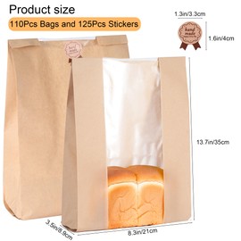 BDAFRYY 110 Pack Bread Bags for Homemade Bread 13.8" x 8.3" x 3.55",Sourdough Paper Bread Bags With Window,125 sealing stickers A Large Bakery Bags Used for Storage Bread Cookies & Snacks