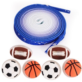 Nattork 6 Pcs Sports Shoe Charms & 1 Pair Shoe Laces for Boys Men, Soccer/Basketball/Rugby, Shoe Decorations Charms Accessories for Birthday Party Favor