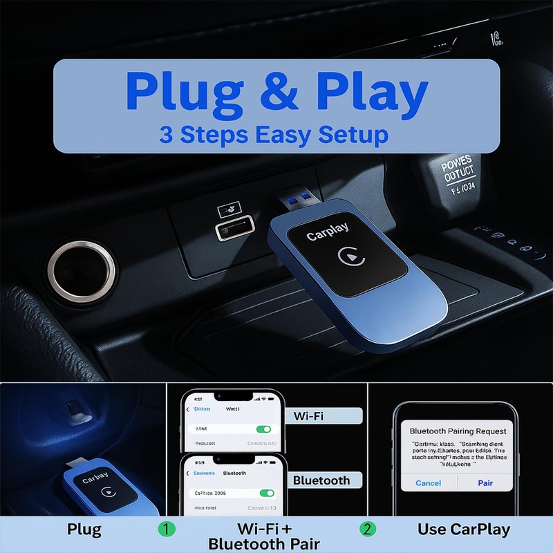2 in 1 Wireless Adapter for CarPlay/Android Auto-Compatible with iOS