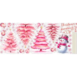 HAIDDLE Pink Christmas Snowman Christmas Trees Window Sticker Decals