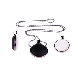 Long chain 'Frieda', 2 Polaris cabochons in a double-sided black pendant, black ball chain made of stainless steel, handmade in Berlin, Brass, Not Applicable
