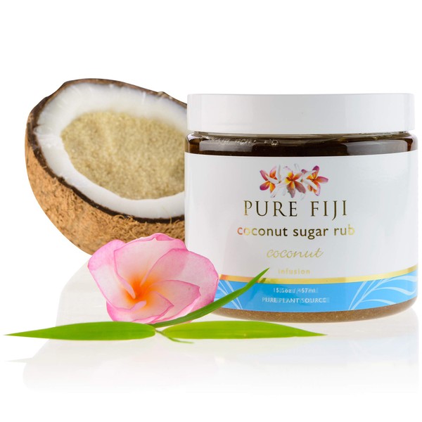 Pure Fiji Coconut Sugar Body Scrub - Body Exfoliator Scrub Natural Origin for Smooths and Softens Skin - Organic Exfoliating Sugar Scrub for Body, Coconut, 15.5 Oz