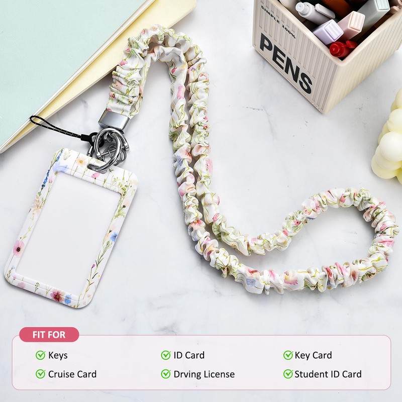 NTYNTY Floral Scrunchie Lanyard with ID Badge Holder, Soft Stretchy