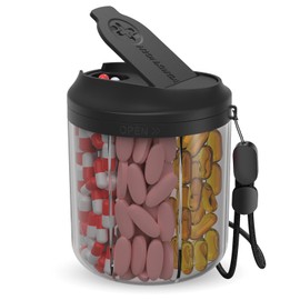 Hionxmga Pill Dispenser with 7 Large Compartments, Pill Bottle Organizer for Travel, Supplement Organizer with Anti-Mixing Design, BPA-Free Pill Container with 20 Pcs Labels, Black