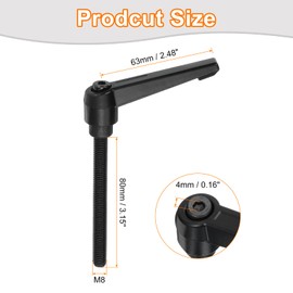 sourcing map M8 x 80mm Adjustable Knobs Handle Male Thread Push Button Ratchet Quick Release Locking Rotating Bolt for Lathe Machinery, Black