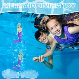 TOPWAYS Pool Diving Toy Set, Diving Mermaids, Swimming Pool Accessories & Kids Pool Toys, Diving Games Training Gifts, Little Mermaid Party Supplies & Water Toys for Kids Aged 5 & Up (Blue+Purple)