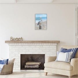 Stupell Industries Pelican Perched on Coast Gray Framed Giclee Art Design by Danhui Nai