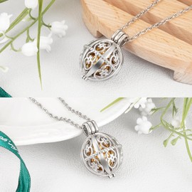 Dletay Vintage Hollow Flower Cremation Jewelry for Ashes Locket Urn Necklace with Rounded Mini Keepsake Urn for Human Ashes