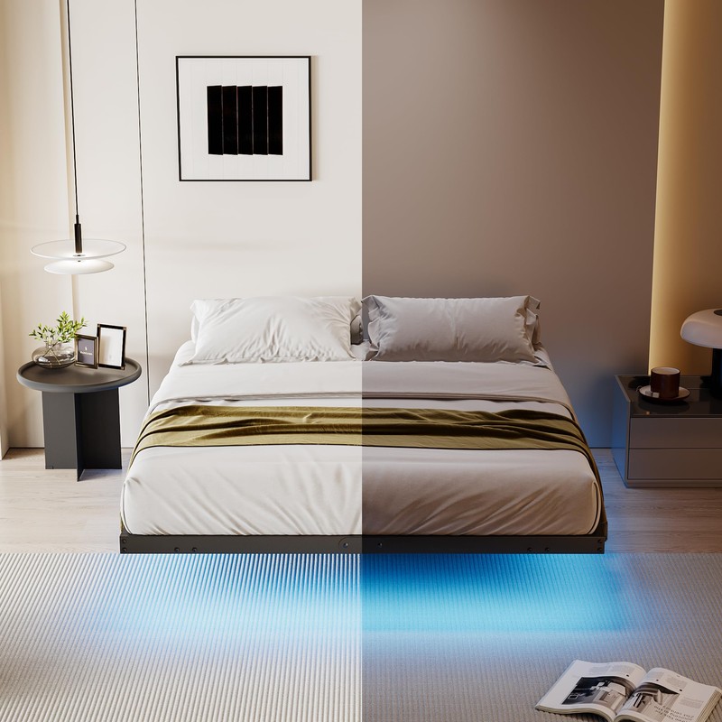 qimamo 14 Inch Floating Full Bed Frame with Smart LED