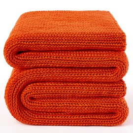 Guohaoi Knitted Weighted Blanket(Orange 50"x60" 10lbs),Home Décor Cooling Throw Blanket for Hot Sleepers,Hand Made Chunky Knit Heavy Blanket or Adults Use on Twin Size Bed